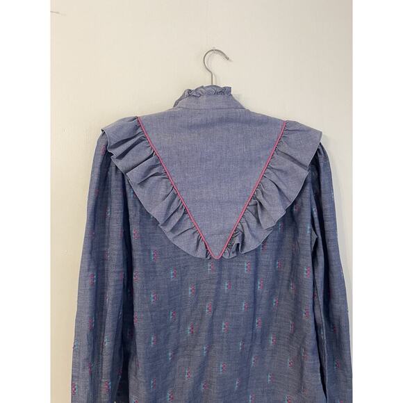 Vintage 80s Kenny Rogers Womens Western Button Down Blue Ruffle Pearl Snap 15/16 - Picture 6 of 9